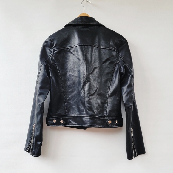 BlankNYC Black Moto Jacket Size XS Faux Leather Minimalist Chic Silver Zippers - Picture 3 of 16